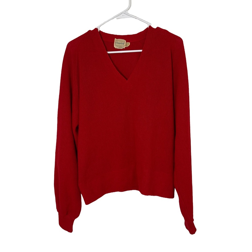 Campbell Vintage Sweater Women’s Red V-Neck Virgin Alpaca Quiet Luxury Oversized